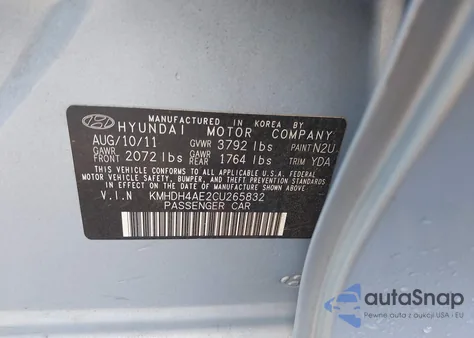 2012 Hyundai Elantra Gls (Ulsan Plant) z USA, uszkodzony, nr VIN KMHDH4AE2CU265832